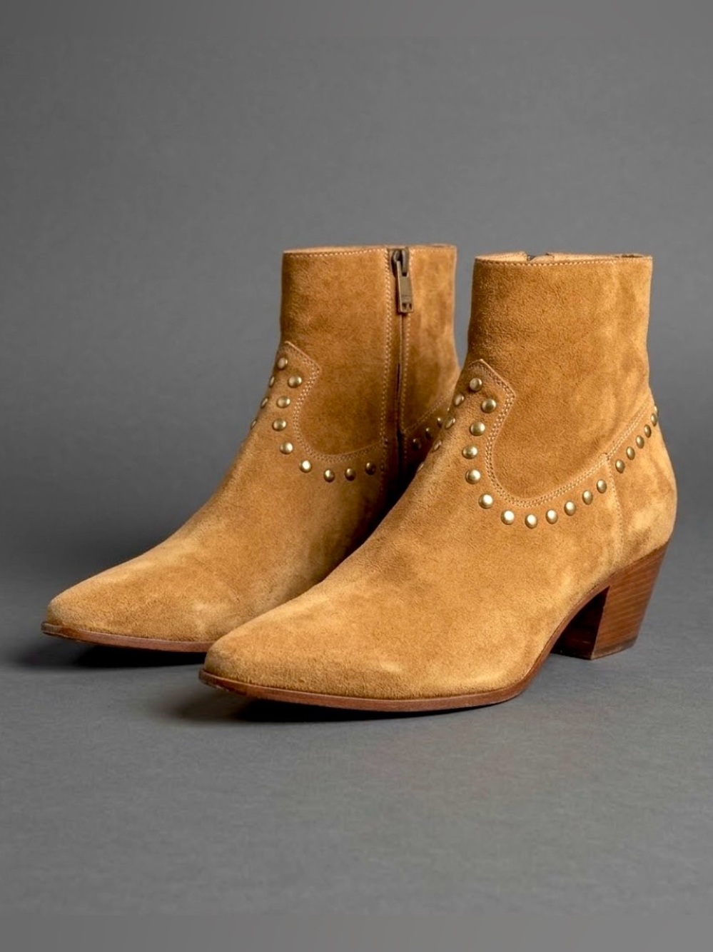 Saint Laurent Lukas Studded Suede Western Ankle Boots Size EU 41